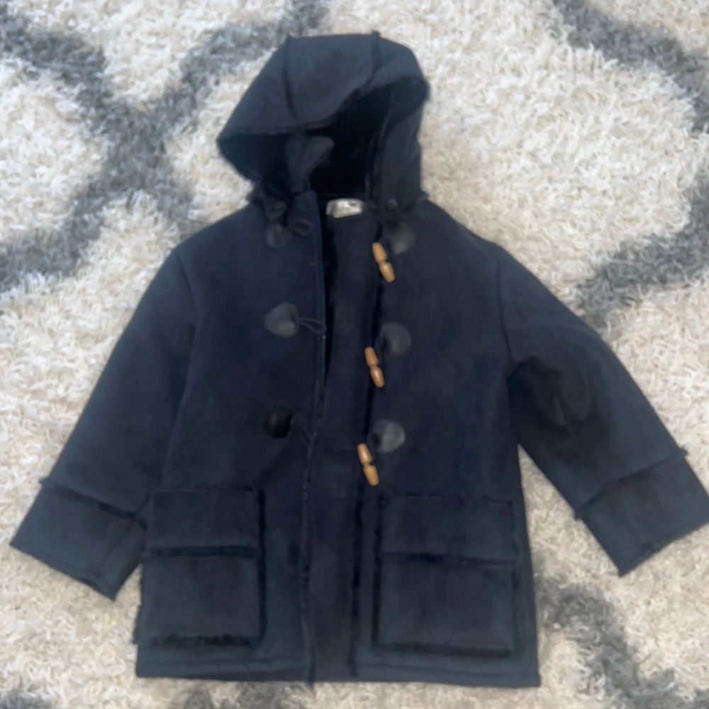 WIDGEON girls size 6 Navy Faux Fur Toggle Coat with Removable Hood